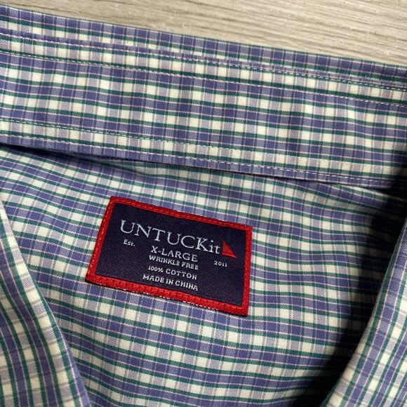 UNTUCKit Mens Erbach Blue White Plaid Button Up Casual Dress Shirt Size XL - Picture 4 of 6